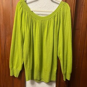 Laundry By Shelli Segal Vibrant Green Off-Shoulder Sweater 100% Cashmere